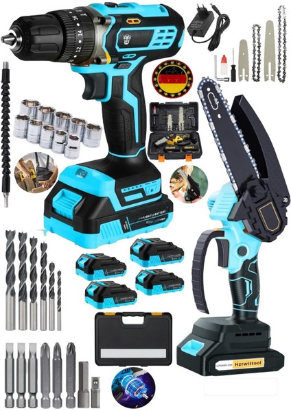 2'li Odun Dal Budama Testeresi ve Darbeli Matkap Seti