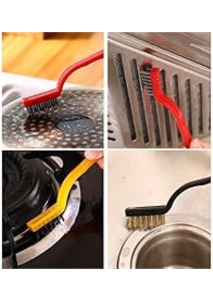 3 Parça Tel Fırça Temizlik Seti, Derz, Ocak, Banyo, Lavabo Için Detaylı Temizlik Aracı