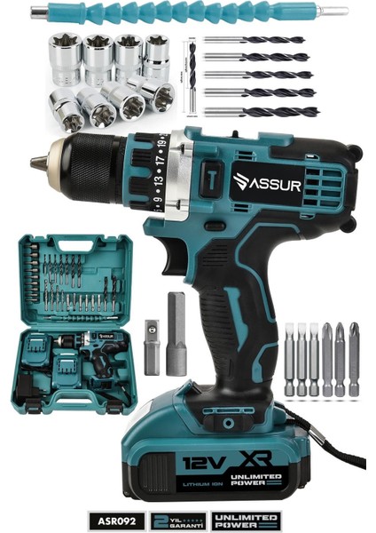 12V Çift Akülü Vidalama Matkap, Çelik Mandren, Bakır Sargılı, Taşınabilir ve Güçlü