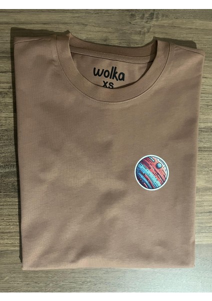 Gezegen Baskılı Unisex %100 Pamuk Oversize Bisiklet Yaka Kahverengi T-Shirt fiyatları