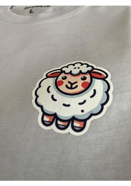 Minimal Kuzu Baskılı Unisex %100 Pamuk Oversize Bisiklet Yaka Gri T-Shirt