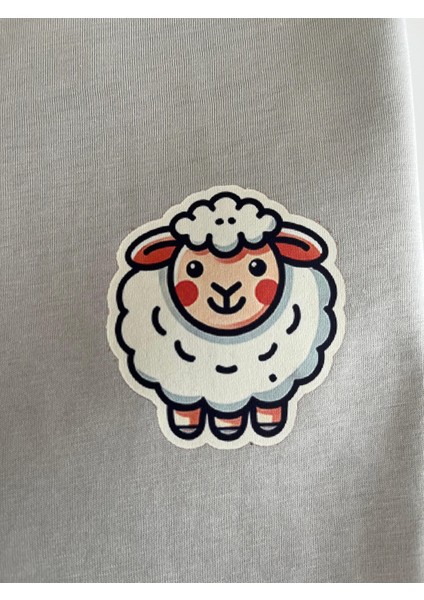 Minimal Kuzu Baskılı Unisex %100 Pamuk Oversize Bisiklet Yaka Gri T-Shirt modelleri