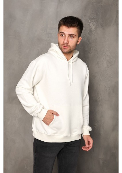 Erkek Ekru Renk Kanguru Cepli Kapüşonlu Unısex Sweatshirt Hoodie Sweat fiyatları