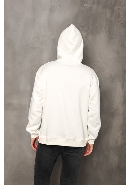 Erkek Ekru Renk Kanguru Cepli Kapüşonlu Unısex Sweatshirt Hoodie Sweat fırsatları