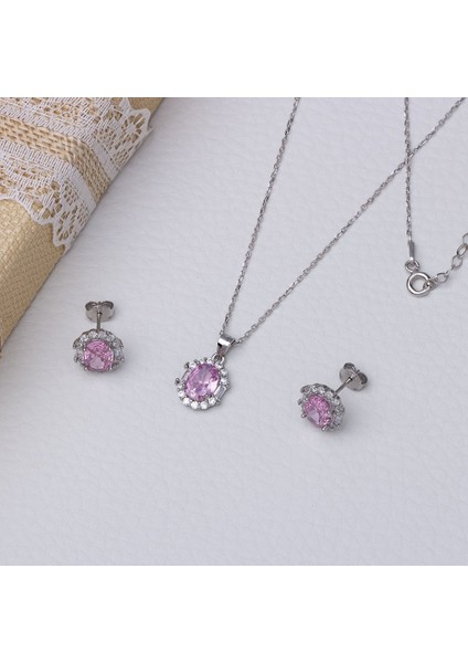 5-8 mm Pembe Oval Zirkon Taşlı 925 Ayar Gümüş Kadın 2'li Set fiyatları
