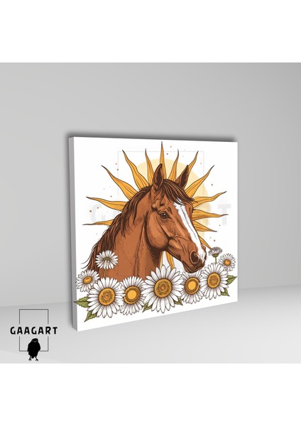 Kare Kanvas Tablo Minimalist Güneş Papatyalar ve At Silüeti fiyatları