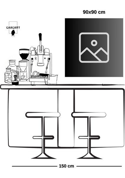 Kare Kanvas Tablo Minimalist Güneş Papatyalar ve At Silüeti