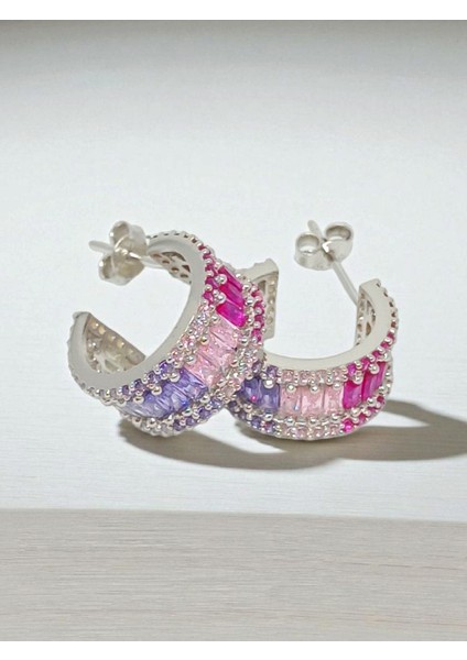 925 Ayar Gümüş Renk Geçişli Baget Taşlı Halka Küpe – Çivi Model