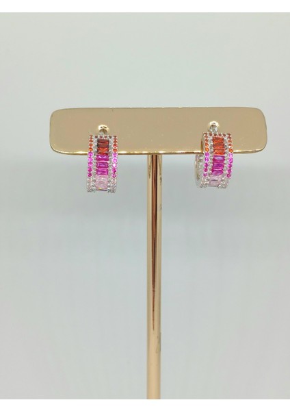 925 Ayar Gümüş Renk Geçişli Baget Taşlı Halka Küpe – Çivi Model modelleri