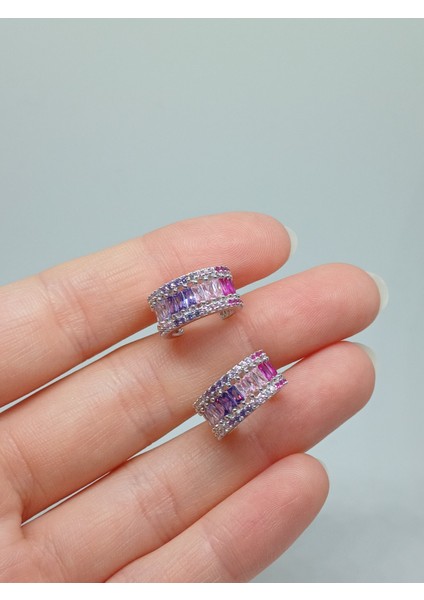 925 Ayar Gümüş Renk Geçişli Baget Taşlı Halka Küpe – Çivi Model fırsatları