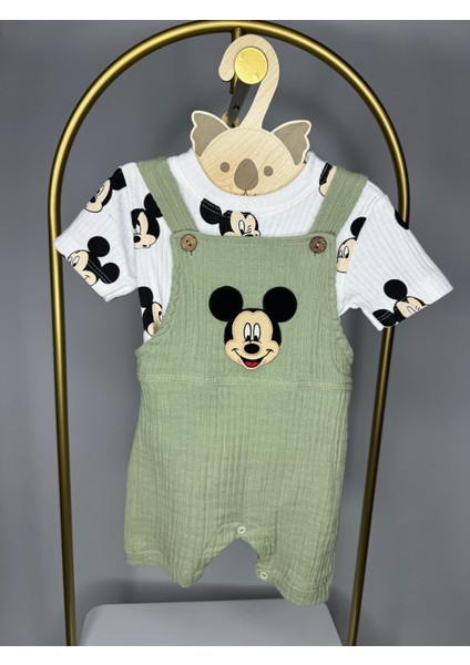 Erkek Bebek Mickey Mousebaskılı Tulum+ Pamuklu Mickey Mouse Tişört modelleri
