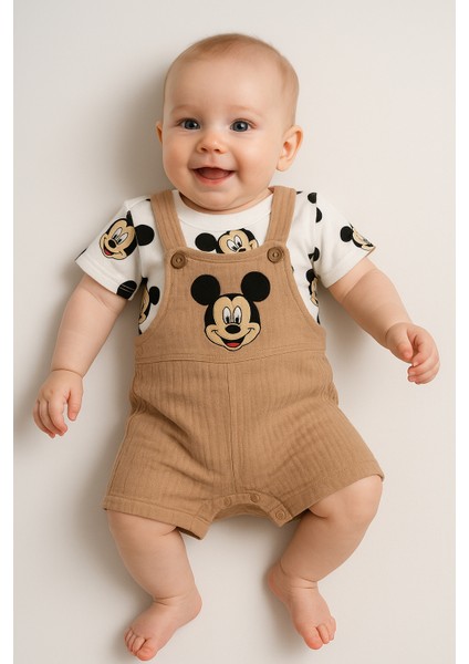 Erkek Bebek Mickey Mousebaskılı Tulum+ Pamuklu Mickey Mouse Tişört