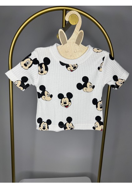 Erkek Bebek Mickey Mousebaskılı Tulum+ Pamuklu Mickey Mouse Tişört