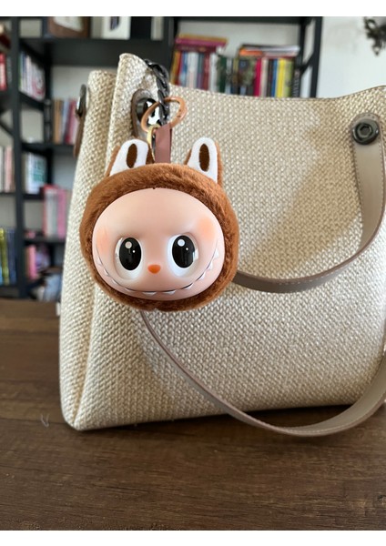 Kahverengi Sevimli Canavar Labubu Charm Anahtarlık Çanta Süsü Peluş Pelüş Oyuncak Yumuşak
