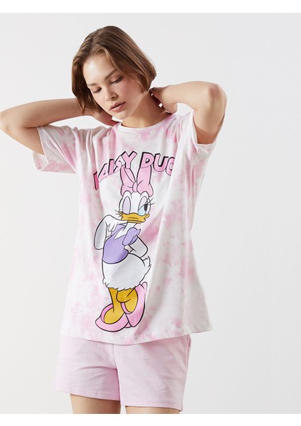 Yeni Sezon Bisiklet Yaka Daisy Duck Baskili Kadin Tisort - S5OY20Z8