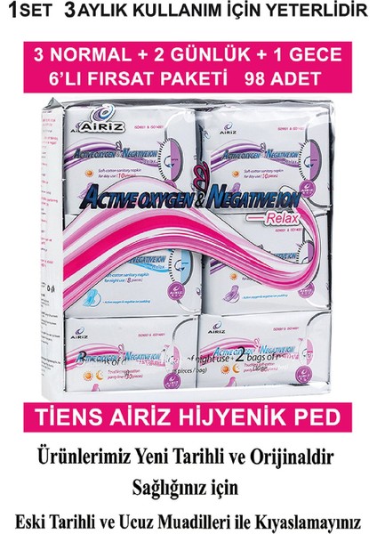 ( 3 Paket ) Tiens Airiz Hijyenik Ped 6'lı Set modelleri