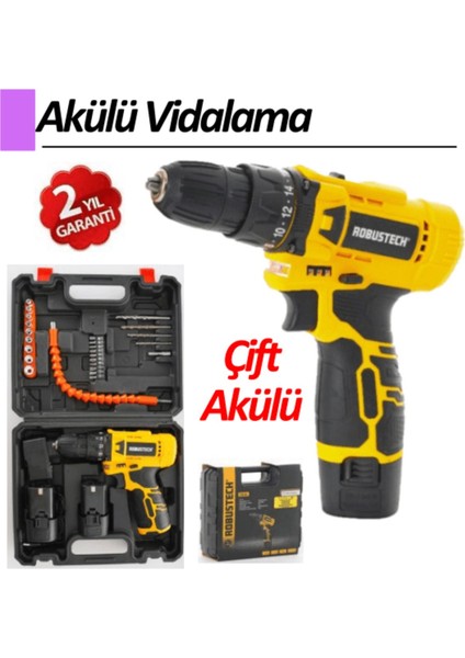 2 Vitesli 12V 1,3AH Çift Akülü Vidalama Matkap Seti, 28 Parça fiyatları