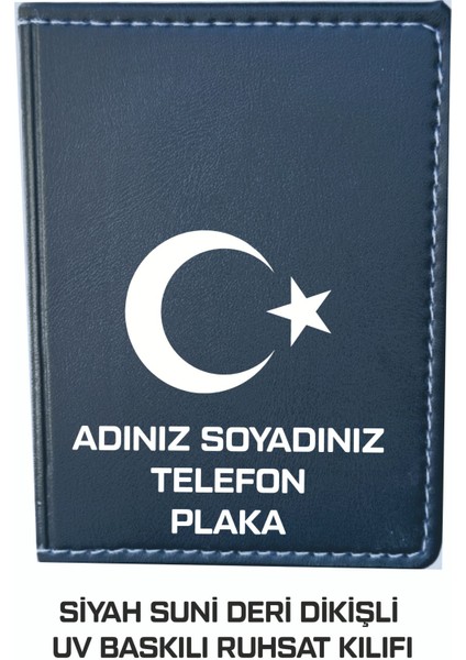 Oto Ruhsat Kılıfı Suni Deri Dikişli Uv Kabartma Baskılı Siyah