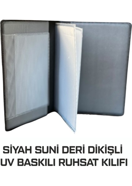 Oto Ruhsat Kılıfı Suni Deri Dikişli Uv Kabartma Baskılı Siyah