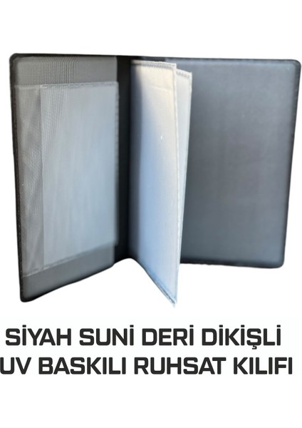 Oto Ruhsat Kılıfı Suni Deri Renkli Kişiye Özel Isimli Adınıza Özel Uv Baskılı Dikişli Kabartma Baskılı Siyah