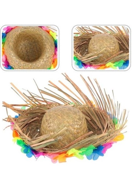 Natural Renkli Püsküllü Örme Hasır Hawaii Şapka