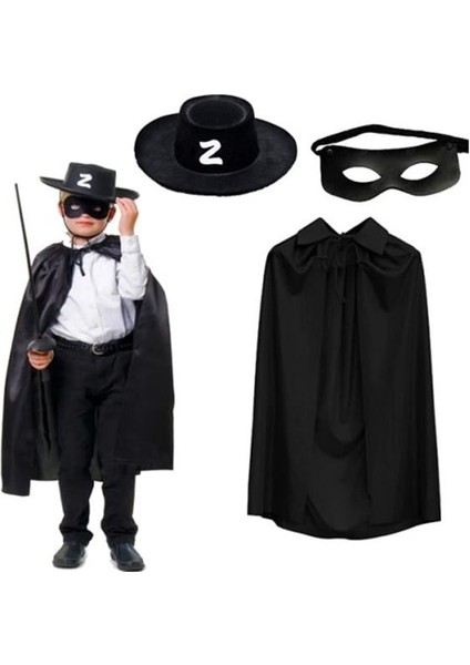 Zorro Pelerin Şapkası ve Maske Seti Çocuk Boy
