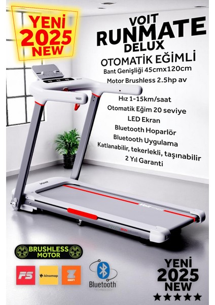 Runmate Delux Koşu Bandı, 20 Kademe Otomatik Eğim, Brushless, Katlanabilir, Bluetooth App, 15km Hız, Programlı