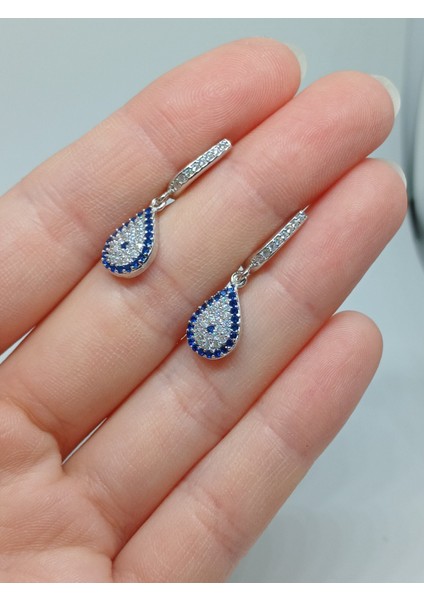 925 Ayar Gümüş Damla Şekilli Nazar Boncuğu Desenli Taşlı Küpe – Zarif ve Anlamlı Tasarım fırsatları