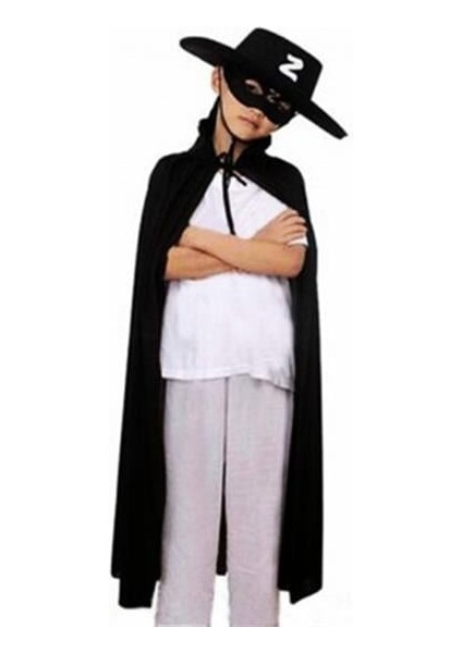 Çocuk Boy Zorro Pelerin + Şapka + Maske Kostüm Seti