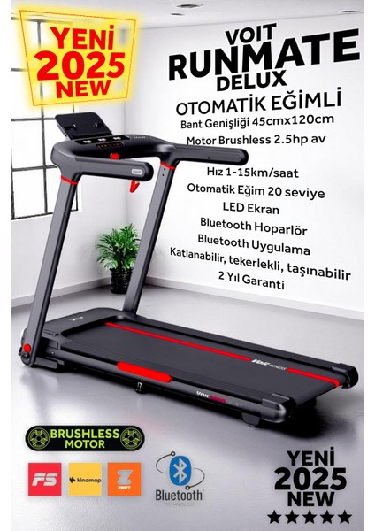 Runmate Delux Koşu Bandı, 20 Kademe Otomatik Eğim, Brushless, Katlanabilir, Bluetooth App, 15km Hız