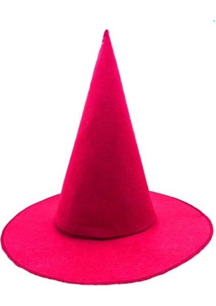 Pembe Fuşya Renk Keçe Cadı Şapkası Yetişkin Çocuk Uyumlu 35X38 cm