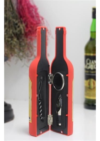 Şişe Tirbuşon Seti Küçük Boy Kırmızı