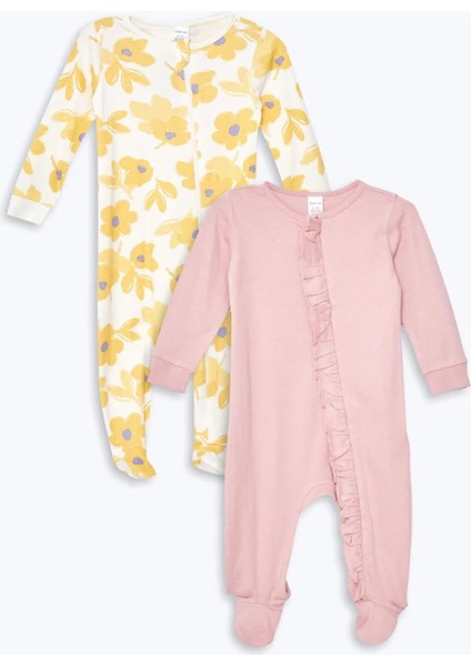 Lcw Baby Ekru Bisiklet Yaka Baskılı Kız Bebek Tulum 2'li