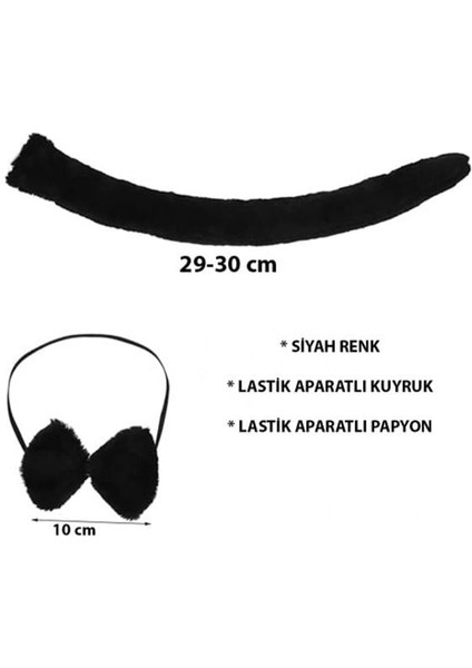 Peluş Siyah Renk Kuyruk ve Papyon Yetişkin Çocuk Uyumlu