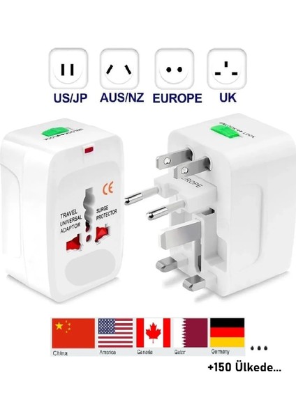 150+ Ülke Seyahat Adaptörü Priz Dönüştürücü Çevirici Universal Abd Ing Çin Japon S. Arabistan