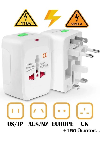 150+ Ülke Seyahat Adaptörü Priz Dönüştürücü Çevirici Universal Abd Ing Çin Japon S. Arabistan indirimleri