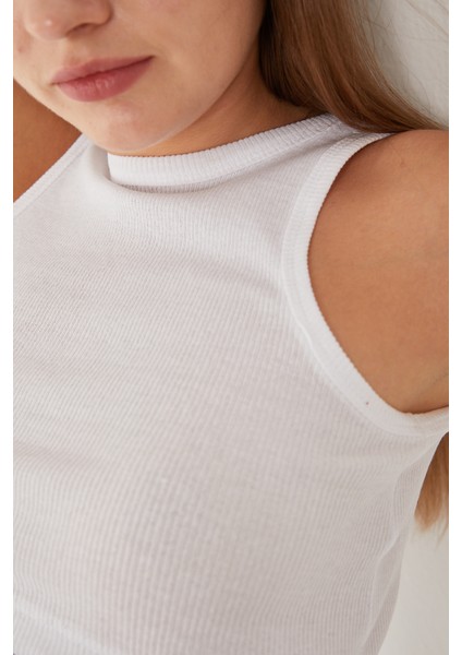 Kadın Sıfır Kol Ipli Çapraz Bağlamalı Pamuklu Fitilli Bluz Crop Top fiyatları