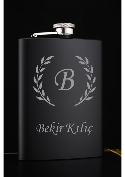 Kişiye Özel 9 Oz Siyah Paslanmaz Çelik Cep Matarası 266 ml Içecek Cep Matarası