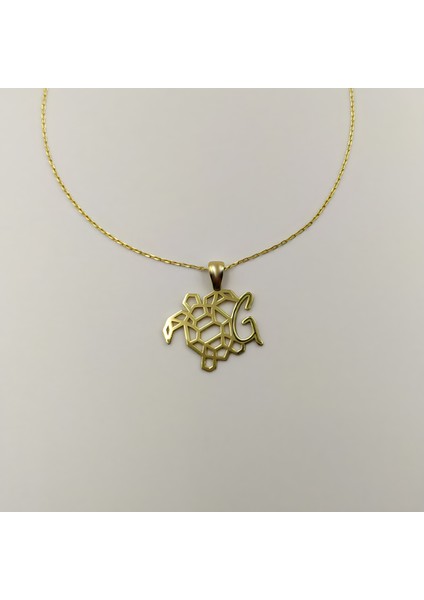 925 Ayar Gümüş Kişiselleştirilebilir Kaplumbağa ve Harf Kadın Kolye modelleri