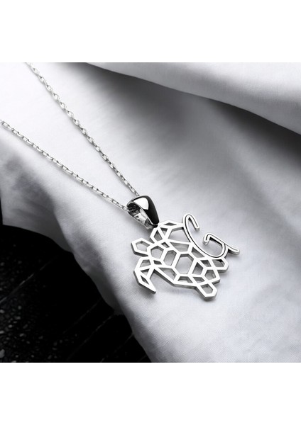 925 Ayar Gümüş Kişiselleştirilebilir Kaplumbağa ve Harf Kadın Kolye