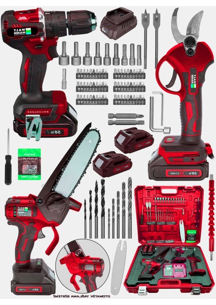 3'lü Li-Ion Batarya Seti ile Şarjlı Matkap Kırmızı Renkli fiyatları