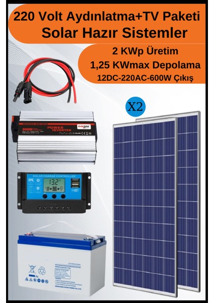 Tv+Aydınlatma Trenta Solar Paket 220 Volt-2kwp