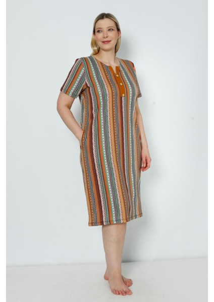 Kadın Kısa Kollu Desenli Cepli Büyük Beden Pamuklu Elbise fiyatları