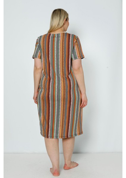 Kadın Kısa Kollu Desenli Cepli Büyük Beden Pamuklu Elbise fırsatları