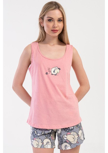 Pamuklu Kadın Genıs Askılı Şortlu Pijama Takım , 410101