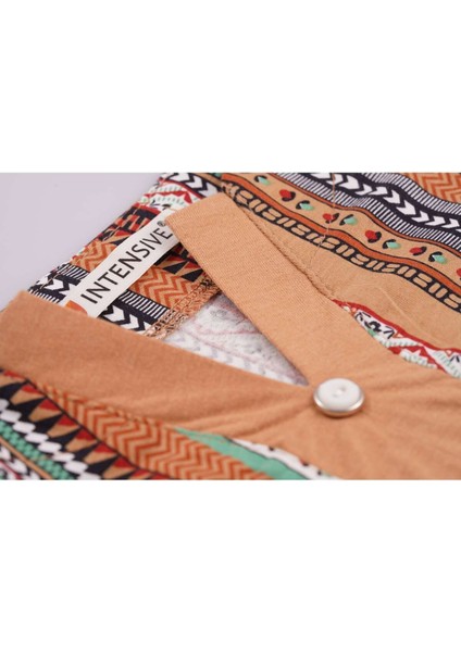 Kadın Kısa Kollu Desenli Cepli Büyük Beden Pamuklu Elbise