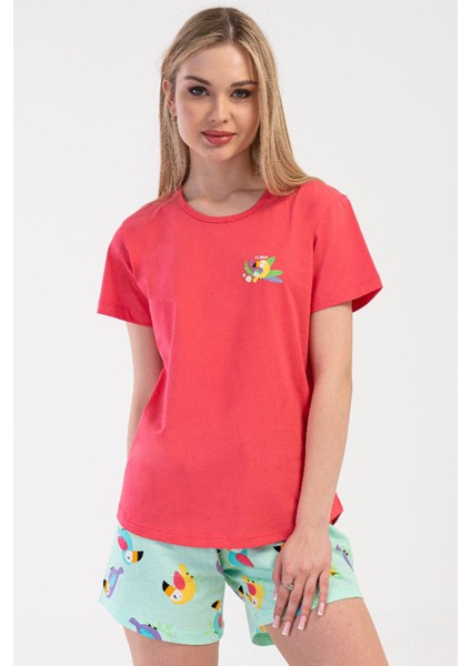 Pamuklu Kadın Kısa Kol Şortlu Pijama Takım , 410127