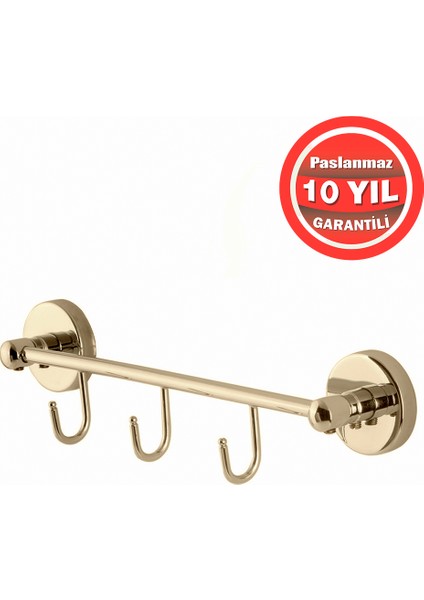 Clk Paslanmaz Pirinç Karaca 3’lü Set Askılık Havlu Askısı Altın Gold