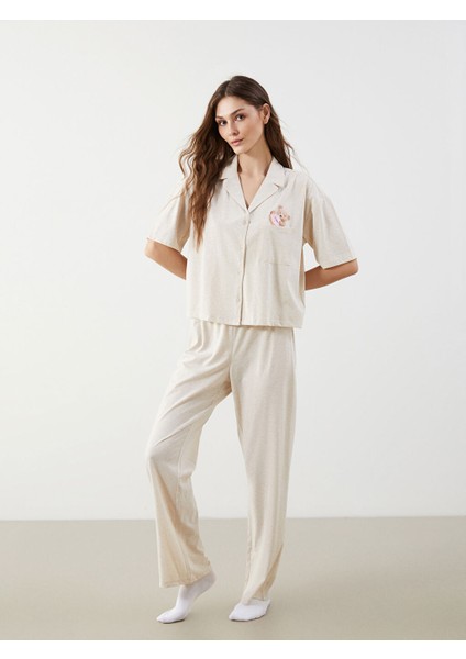 Yeni Sezon Gomlek Yaka Ayi Teddy Baskili Kadin Pijama Takimi - S5GT42Z8