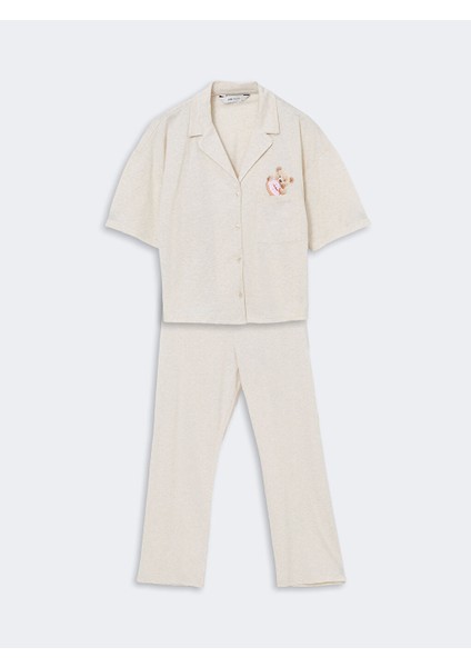 Yeni Sezon Gomlek Yaka Ayi Teddy Baskili Kadin Pijama Takimi - S5GT42Z8